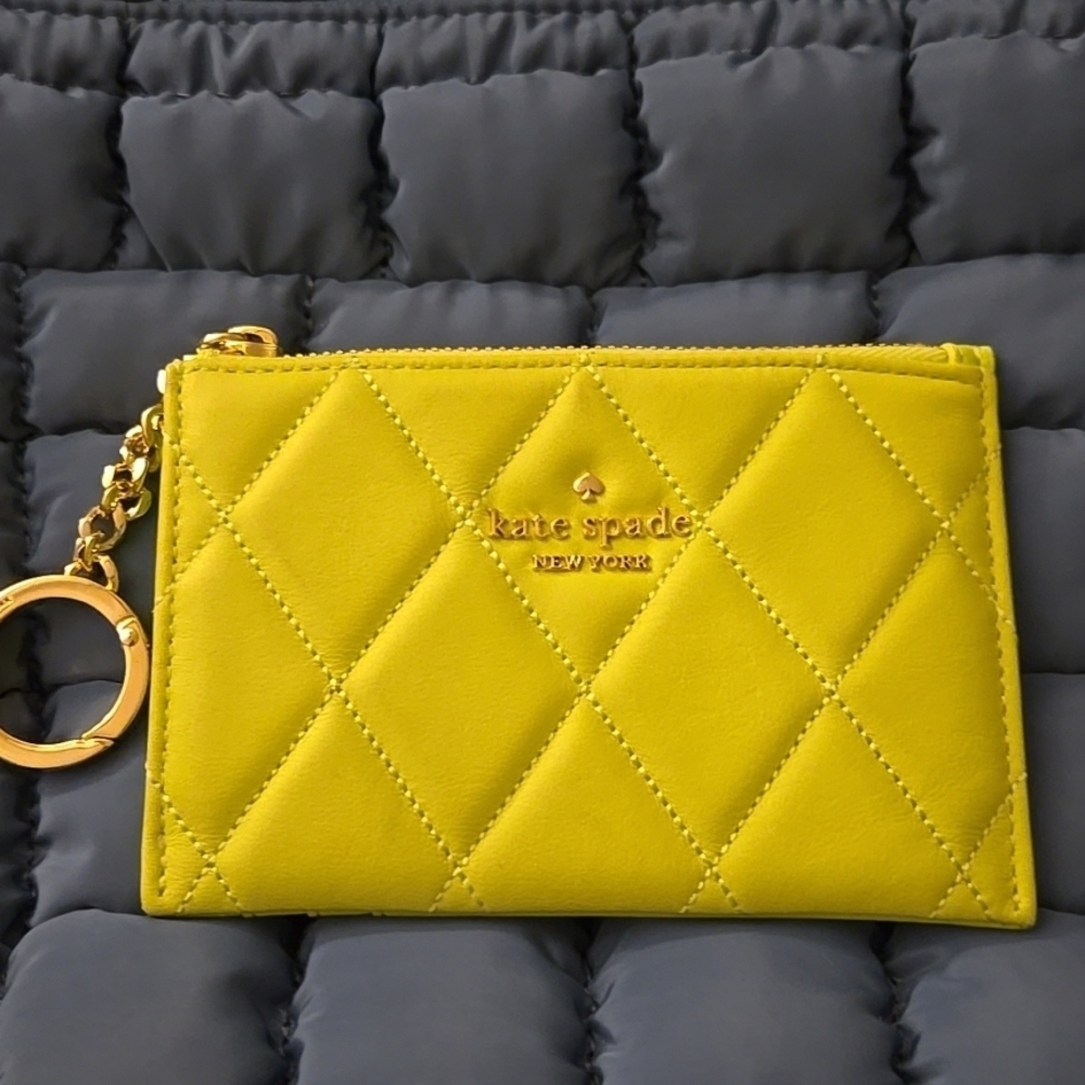 NWT Kate Spade New York Lime Slush Quilted Small Carey Card Holder Gold Hardware